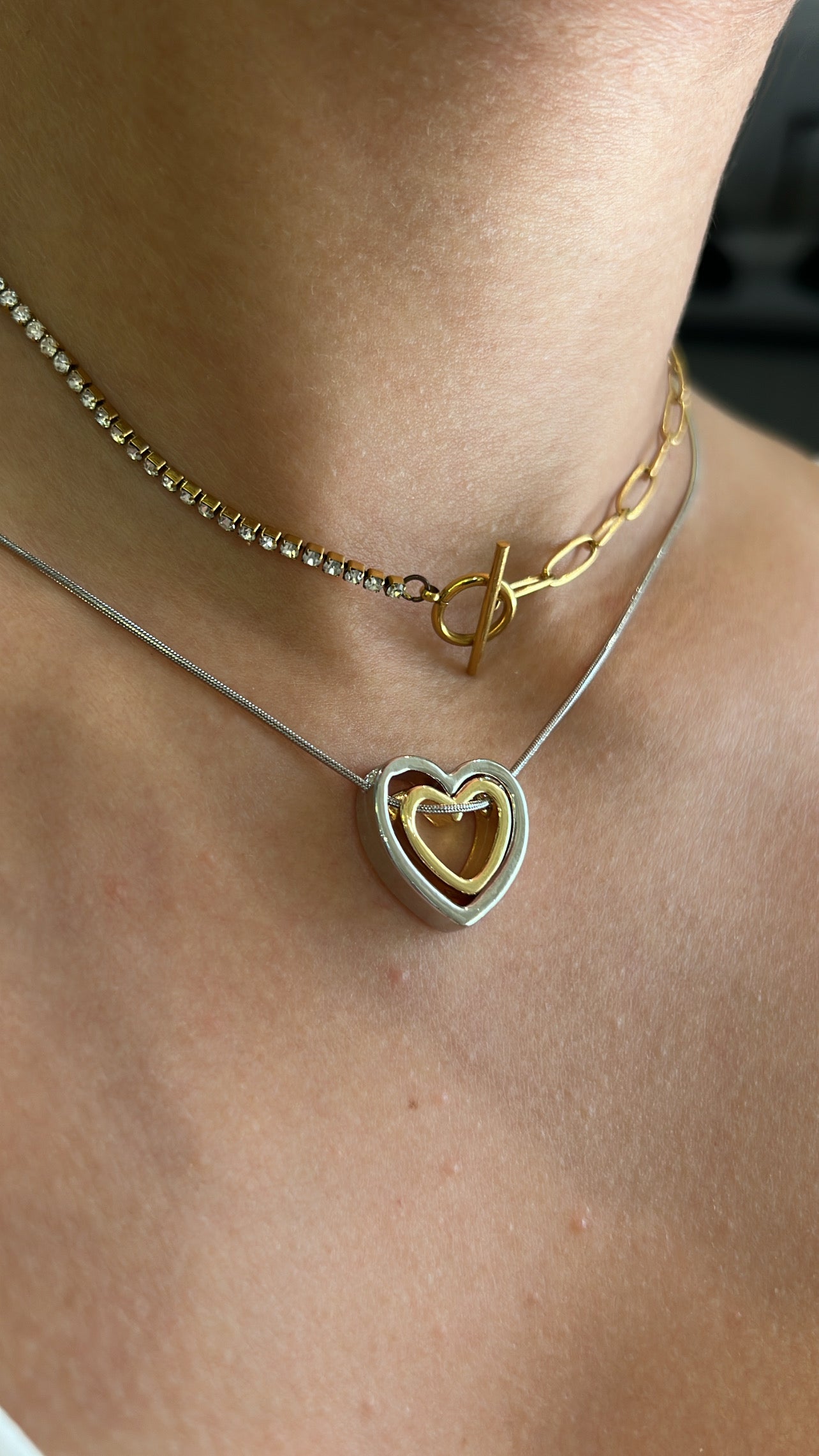 GOLD AND SILVER HEART NECKLACE
