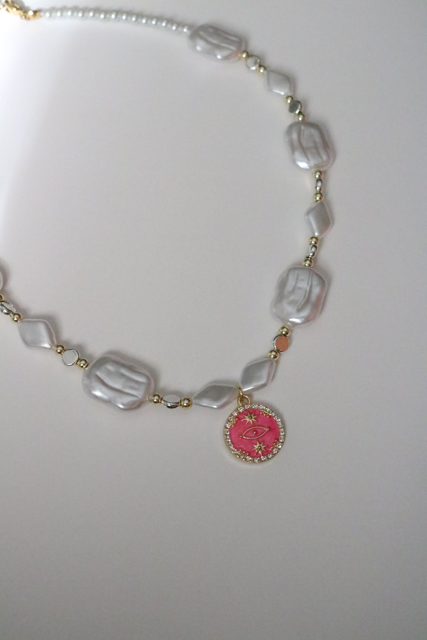 PINK EVIL EYE PEARL CHOKER