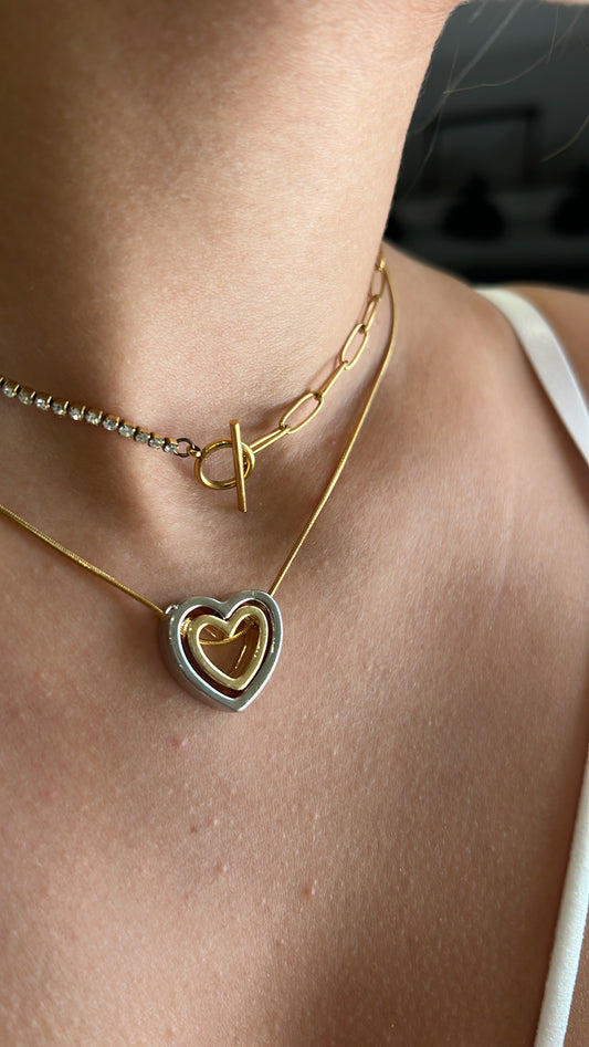 GOLD AND SILVER HEART NECKLACE