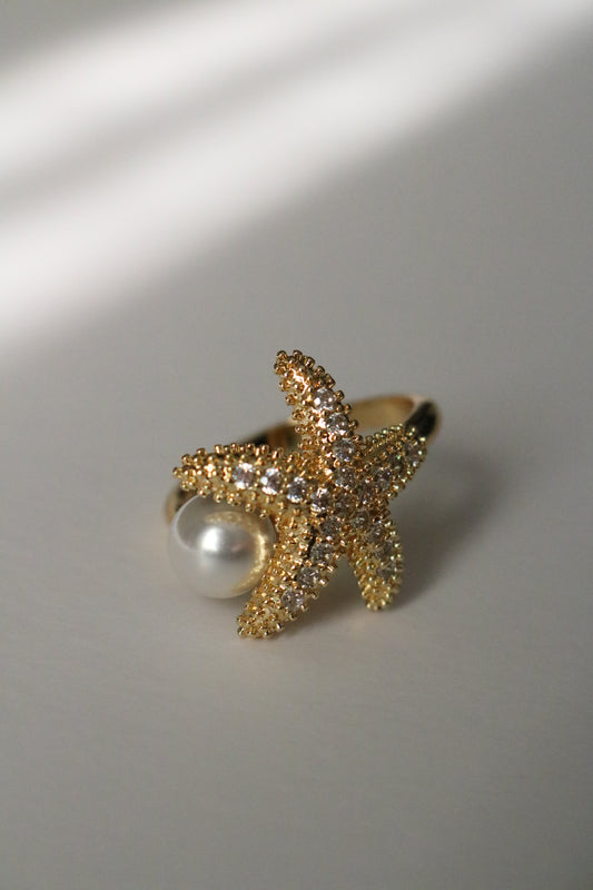 PEARL STAR-FISH RING ( Free size )